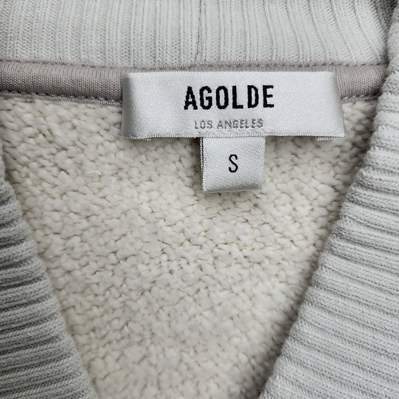 AGOLDE Klara Heather Grey Extended V-Neck Heavyweight Brushed Fleece Sweatshirt - Picture 10 of 12